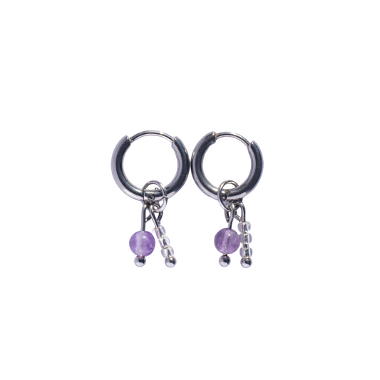 Oorbellen Birthstone mini zilver paars