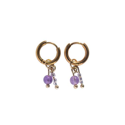 Oorbellen Birthstone mini goud paars