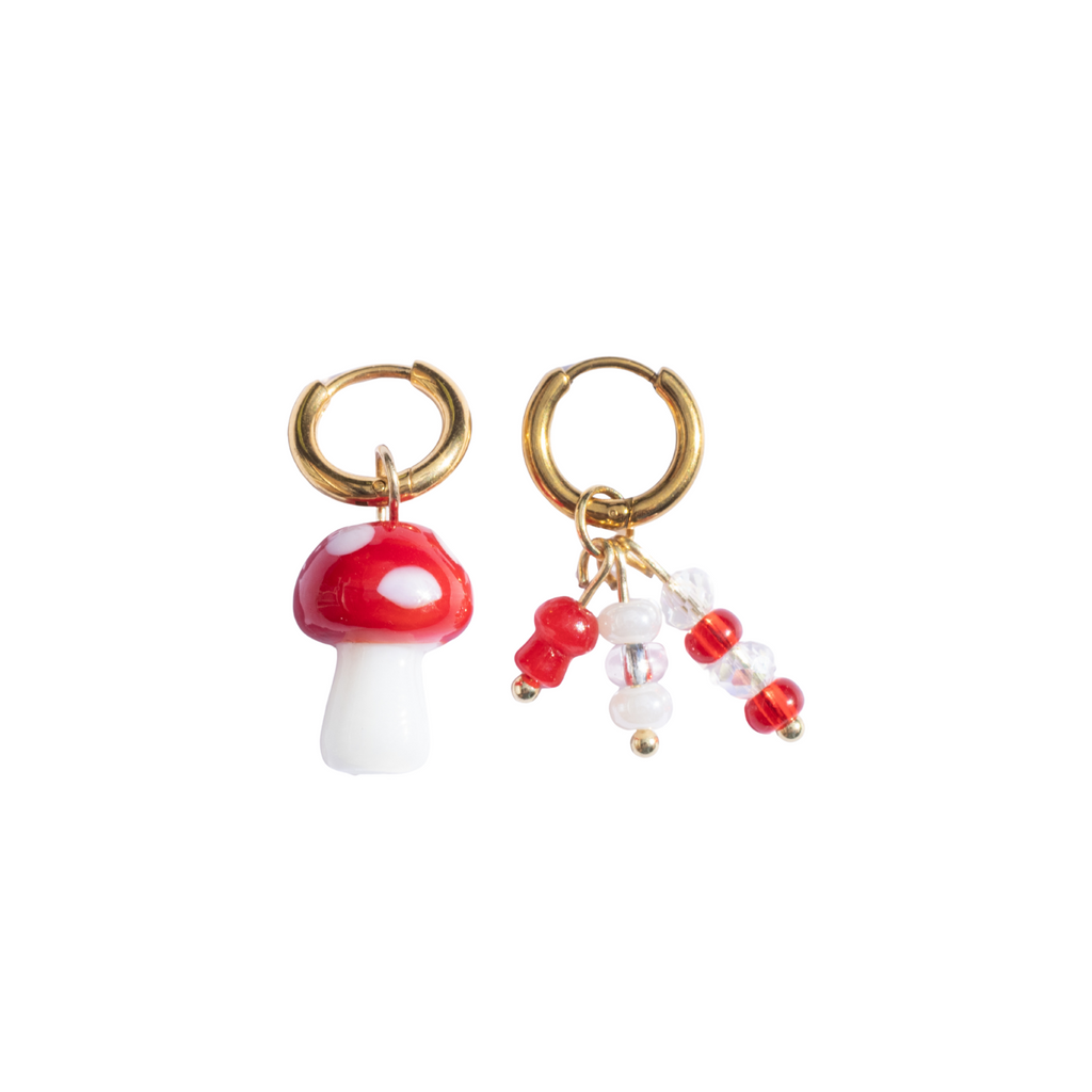 Oorbellen Mushroom Mini Goud Rood