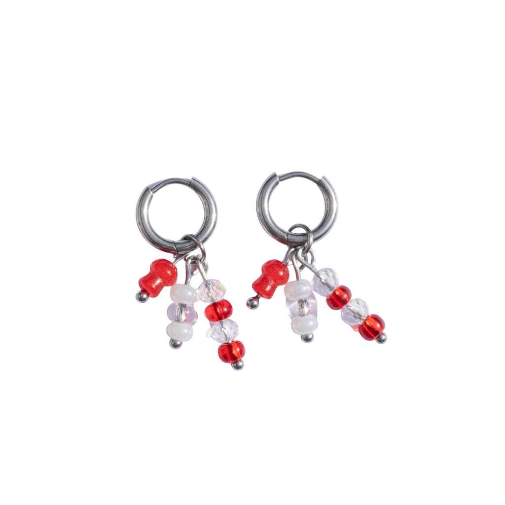 Oorbellen Mushroom Mini Zilver Rood