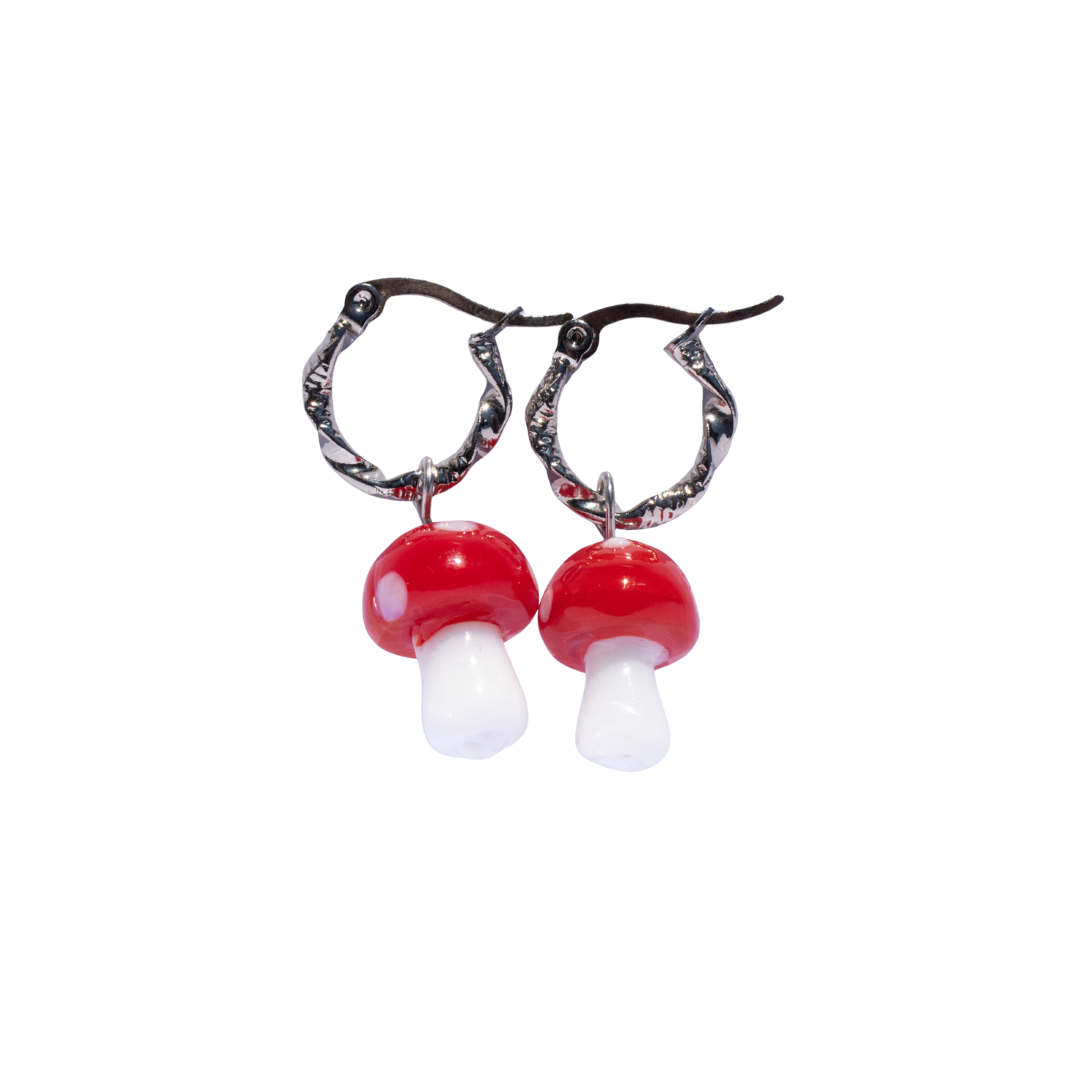 Oorbellen Mushroom Hoops Zilver Rood