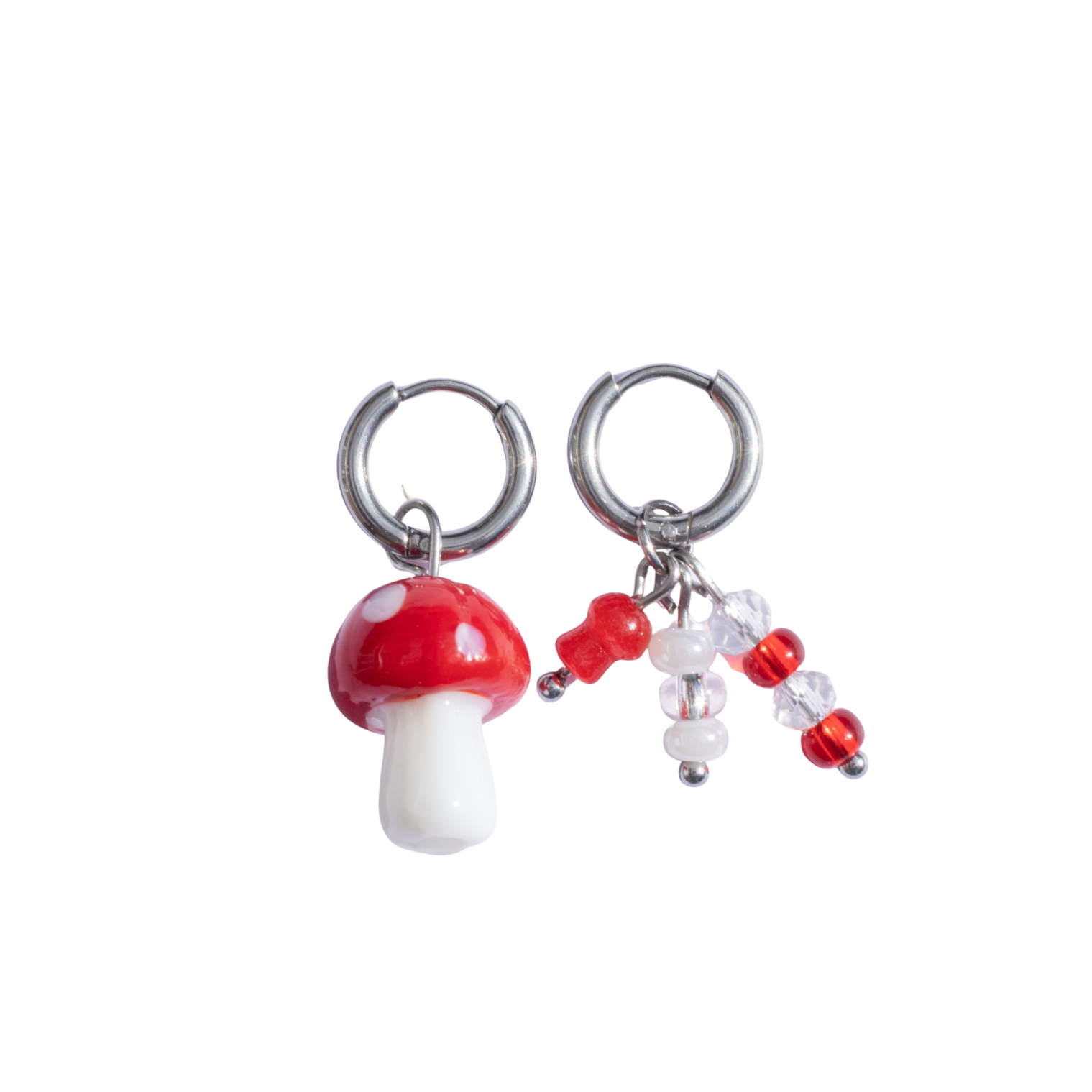 Oorbellen Mushroom Mini Zilver Rood